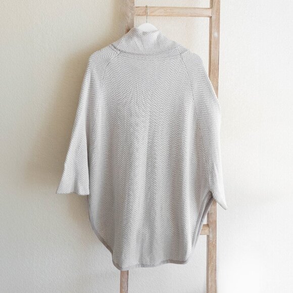 NWT! LOFT PONCHO SWEATER SZ M/L TAUPE WHITE COWLNECK OVERSIZED NEUTRAL LAGENLOOK - Picture 4 of 6